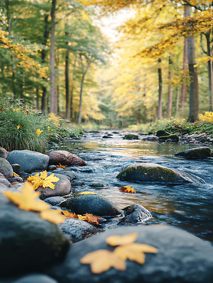 JPG 나무 편집이미지 계절 단풍 자연 풍경 물 햇빛 노란색 흐름 가을 바위 잡초 개울 숲 차분 편집실사 AI포토 AI콘텐츠 자연요소 식물 컬러 컨셉 잎 강 태양 돌_바위 CG 생태계 파일형식