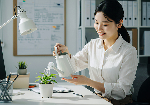 JPG 식물 편집이미지 여자 감정 화초 자연 탁자 생명 일상 사무실 환경 업무 집중 물주기 정리 의료성형뷰티 편집실사 AI인물포토 AI콘텐츠 가구 컨셉 비즈니스 모션 사람 라이프 작업 CG 생태계 파일형식 AI포토