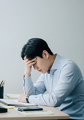 JPG 편집이미지 남자 감정 생각 스트레스 직장 사무실 필기구 업무 작업 집중 책상 고민 문서 압박 의료성형뷰티 번아웃증후군 편집실사 AI인물포토 AI콘텐츠 가구 컨셉 회사 비즈니스 문구용품 사람 사회이슈 CG 파일형식 AI포토