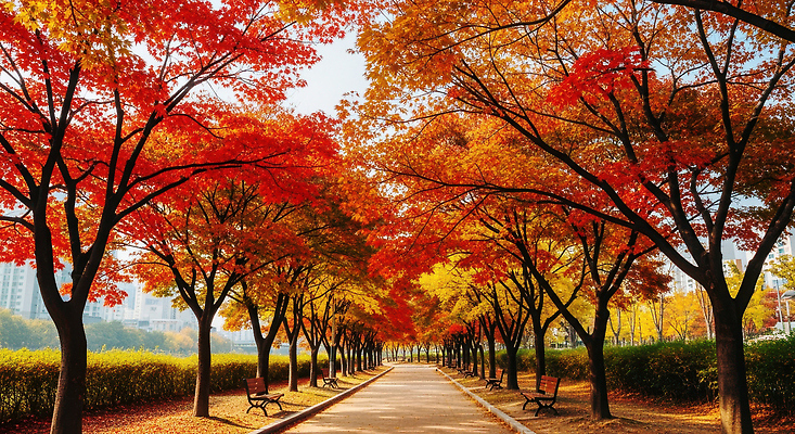 JPG 나무 편집이미지 공원 길 단풍 자연 풍경 햇빛 평화 산책 가을 색감 오후 편집실사 AI포토 AI콘텐츠 식물 계절 공공시설 컨셉 잎 휴식 태양 CG 생태계 파일형식