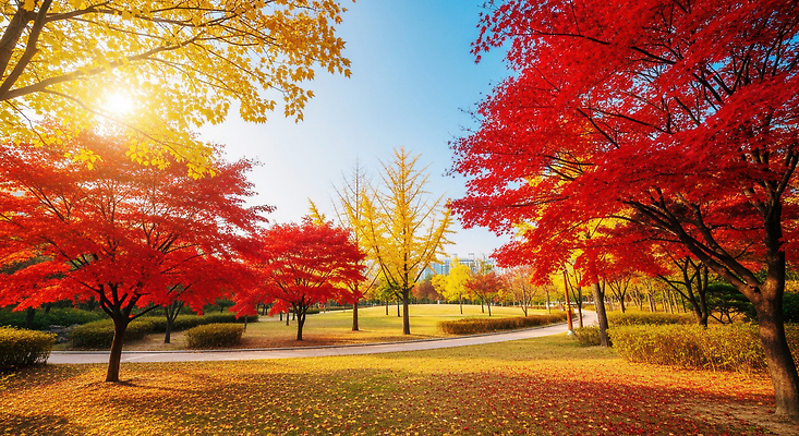 JPG 나무 편집이미지 공원 여유 단풍 자연 서울 풍경 햇빛 환경 산책로 가을 은행나무 뷰티풀 색채 편집실사 AI포토 AI콘텐츠 식물 계절 공공시설 감정 길 잎 한국 태양 CG 생태계 파일형식