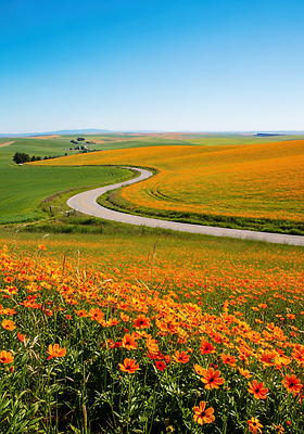 JPG 편집이미지 꽃 도로 여행 자연 풍경 초원 야외 여름 환경 뷰티풀 편집실사 AI포토 AI콘텐츠 식물 계절 길 교통시설 CG 생태계 파일형식