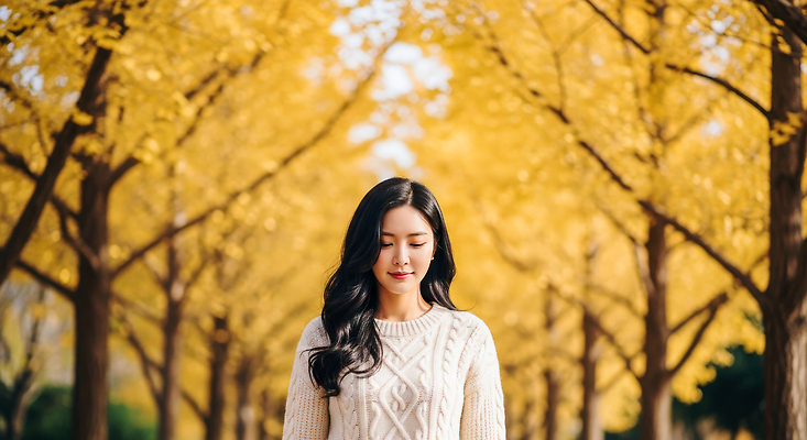 JPG 나무 편집이미지 여자 포즈 자연 거리 풍경 일상 걷기 고요 금색 가을 스웨터 은행나무 조화 뷰티풀 의료성형뷰티 편집실사 AI인물포토 AI콘텐츠 식물 계절 컬러 상의 모션 사람 라이프 CG 생태계 파일형식 AI포토