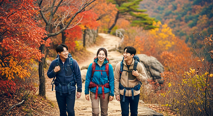 JPG 편집이미지 길 여행 단풍 모션 자연 산 웃음 풍경 야외 친구 트래킹 하이킹 도전 가을 의료성형뷰티 편집실사 AI인물포토 AI콘텐츠 계절 잎 관계 레저 표정 CG 생태계 파일형식 AI포토