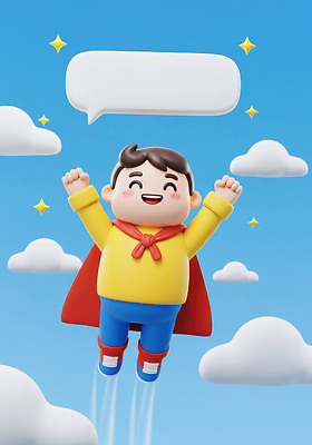 JPG 구름 편집이미지 캐릭터 디자인 행복 하늘 표정 소년 기쁨 꿈 도전 비행 망토 긍정 상상력 이미지편집 AI컴퓨터그래픽 AI콘텐츠 자연요소 남자 감정 어린이 컨셉 파일형식