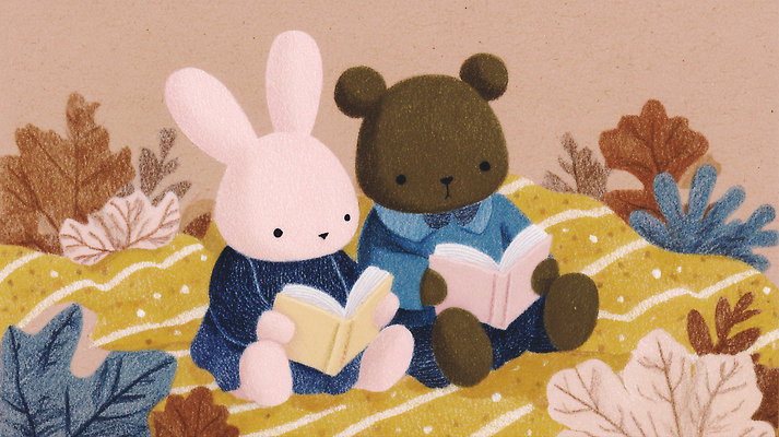 JPG 동물 행복 일러스트 곰 상상 자연 휴식 따뜻함 이야기 풍경 취미 책 친구 독서 소풍 평화 가을 토끼 즐거움 국내일러스트 AI일러스트 AI콘텐츠 계절 감정 컨셉 포유류 관계 반려동물 야외활동 생태계 파일형식