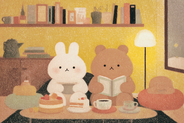 JPG 캐릭터 디자인 거실 일러스트 디저트 조명 취미 일상 소파 독서 케이크 자유 분위기 차 포근함 편안함 즐거움 오브젝트 색감 국내일러스트 AI일러스트 AI콘텐츠 감정 음료 음식 컨셉 의자 라이프 감각 파일형식