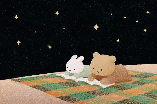 JPG 동물 행복 별 일러스트 곰 잔디 책 친구 독서 우주 귀여움 토끼 밤 편안함 즐거움 그림 상상력 스카이 국내일러스트 AI일러스트 AI콘텐츠 자연요소 식물 감정 컨셉 포유류 관계 반려동물 견과류 감각 파일형식