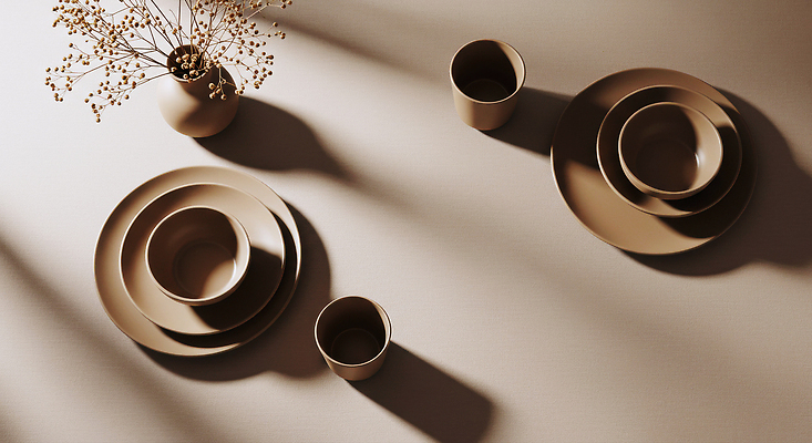 JPG 편집이미지 그릇 디자인 컬러 자연 식탁 그림자 컵 인테리어 분위기 상차림 모던 창의성 편집실사 AI포토 AI콘텐츠 식기 컨셉 탁자 CG 생태계 파일형식