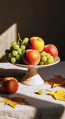 JPG 편집이미지 그릇 과일 자연 식탁 탁자 포도 풍경 인테리어 햇빛 가을 신선 사과 색감 편집실사 AI포토 AI콘텐츠 식기 디자인 계절 가구 태양 CG 생태계 파일형식