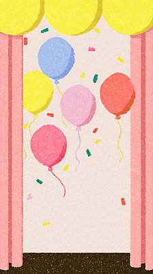 JPG 기념일 컬러 일러스트 놀이 이벤트 장식 파티 축제 공간 기쁨 축하 생일 분위기 즐거움 초대 풍선 환영 여흥 국내일러스트 AI일러스트 AI콘텐츠 감정 컨셉 파일형식