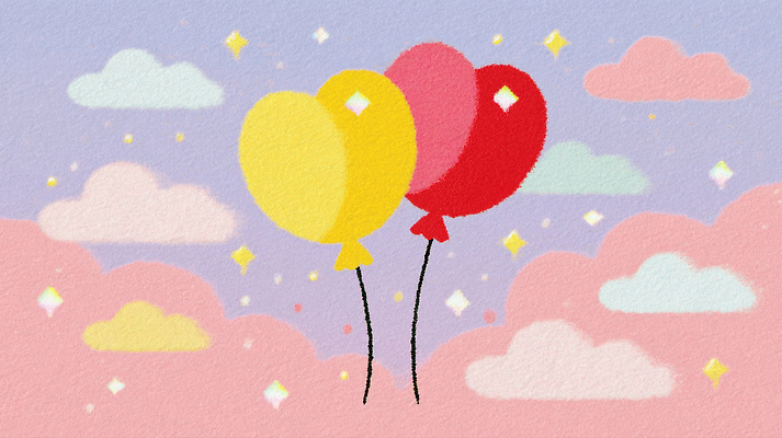 JPG 구름 행복 컬러 일러스트 하늘 바람 따뜻함 미소 공중 빨간색 파란색 반짝임 노란색 축제 기쁨 축하 분위기 풍선 파스텔 소프트 국내일러스트 AI일러스트 AI콘텐츠 자연요소 감정 컨셉 모션 날씨 학용품 표정 파일형식