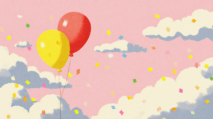 JPG 구름 일러스트 하늘 밝음 장식 빨간색 파란색 노란색 평화 축제 자유 즐거움 풍선 색종이 뷰티풀 상상력 생동감 국내일러스트 AI일러스트 AI콘텐츠 자연요소 감정 종이 컬러 컨셉 파일형식