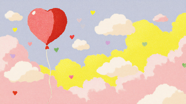 JPG 구름 계절 행복 분홍색 컬러 일러스트 하늘 사랑 장식 노란색 귀여움 꿈 하트 분위기 그림 풍선 조화 상상력 창의성 동심 국내일러스트 AI일러스트 AI콘텐츠 자연요소 모양 감정 컨셉 파일형식