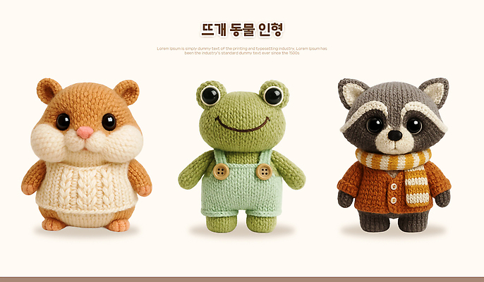 PSD 편집이미지 캐릭터 디자인 인형 생활용품 개구리 장식 귀여움 뜨개질 크기 그림 햄스터 너구리 수공예 색감 이미지편집 컨셉 포유류 양서류 취미 반려동물 설치류 공예 오브젝트 파일형식