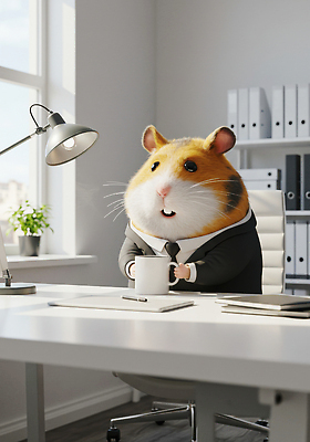 JPG 동물 편집이미지 커피 비즈니스 책장 사무실 귀여움 햄스터 사무용가구 카페인 이미지편집 AI컴퓨터그래픽 AI콘텐츠 음료 가구 컨셉 반려동물 설치류 파일형식
