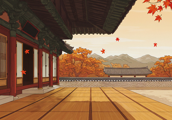 JPG 나무 전통 문화 여유 단풍 잎 일러스트 자연 산 한옥 한국 풍경 정원 발코니 가을 역사 조경 뷰티풀 옛날 고택 국내일러스트 AI일러스트 AI콘텐츠 식물 한국전통 건축물 계절 감정 아시아 고건축 생태계 파일형식