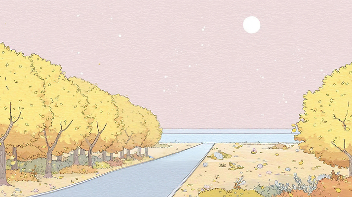 JPG 나무 길 바다 하늘색 일러스트 자연 하늘 풍경 해변 갈색 평화 보라색 일몰 산책 땅 조용 풍경화 수평선 국내일러스트 AI일러스트 AI콘텐츠 식물 컬러 컨셉 휴식 파란색 노을 그림 생태계 파일형식