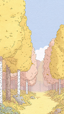 JPG 나무 길 여유 분홍색 일러스트 자연 하늘 바람 나뭇잎 밝음 풍경 햇빛 노란색 고요 산책 터치 가을 분위기 숲 그림 국내일러스트 AI일러스트 AI콘텐츠 자연요소 식물 계절 감정 컬러 컨셉 잎 날씨 휴식 태양 생태계 파일형식