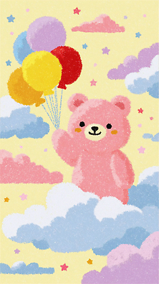 JPG 구름 캐릭터 행복 분홍색 컬러 일러스트 곰 상상 하늘 야외 장식 소풍 노란색 귀여움 꿈 그림 풍선 아기자기 국내일러스트 AI일러스트 AI콘텐츠 자연요소 동물 감정 컨셉 포유류 야외활동 파일형식