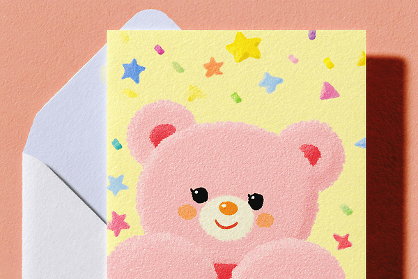 JPG 디자인 감정 분홍색 컬러 백그라운드 일러스트 선물 사랑 미소 내부 장식 파티 귀여움 곰인형 축하 그림 파스텔 국내일러스트 AI일러스트 AI콘텐츠 카드프레임 인형 컨셉 학용품 프레임 표정 이벤트 파일형식