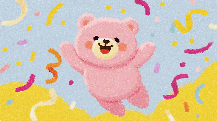 JPG 캐릭터 행복 리본 백그라운드 일러스트 놀이 장식 세계 귀여움 축제 곰인형 기쁨 표현 즐거움 색감 환상 아기자기 국내일러스트 AI일러스트 AI콘텐츠 감정 인형 컨셉 파일형식