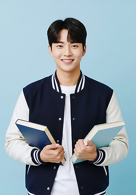 JPG 무료이미지 편집이미지 학생 교육 남학생 안기 청소년 표정 미소 사람 책 캐주얼 학습 자신감 서재 파란배경 청사진 의료성형뷰티 편집실사 AI인물포토 AI콘텐츠 옷 남자 감정 백그라운드 모션 파란색 CG 파일형식 AI포토