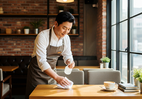 JPG 편집이미지 커피 음료 탁자 아침 햇빛 식사 카페 분위기 차 청소 고객 서비스 준비 바리스타 의료성형뷰티 편집실사 AI인물포토 AI콘텐츠 주간 직업 가구 컨셉 태양 상점 CG 파일형식 AI포토
