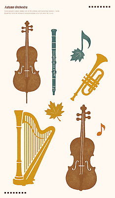 PSD 전통 문화 예술 악기 컬러 단풍 프로포즈 연주 음표 일러스트 소리 공연 가을 바이올린 트럼펫 감성 하프 음악회 조화 클라리넷 오케스트라 국내일러스트 기호 계절 음악 컨셉 잎 현악기 이벤트 악단 목관악기 금관악기 파일형식