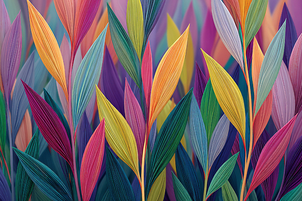 JPG 식물 편집이미지 디자인 예술 컬러 백그라운드 잎 패턴 자연 장식 조화 채색 뷰티풀 생동감 창의성 이미지편집 AI컴퓨터그래픽 AI콘텐츠 무늬 미술 생태계 파일형식