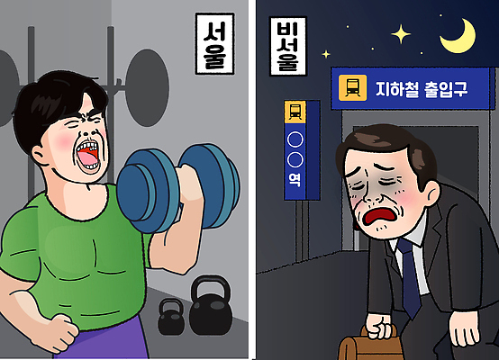 남자 감정 야경 일러스트 스트레스 서울 피곤 일상 생활 운동 헬스 힘 아령 헬스장 전철 저녁 준비 퇴근 액션 국내일러스트 AI파일 육상교통 컨셉 대중교통 한국 건강 사람 라이프 야간 출퇴근 파일형식 벡터 풍경_경치