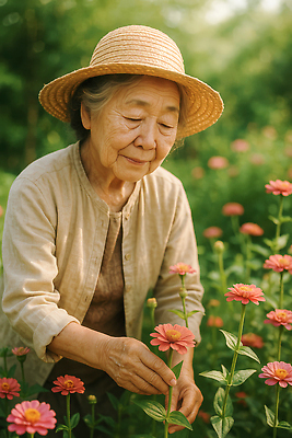 JPG 편집이미지 여자 노년 꽃 행복 꽃밭 자연 일상 초록색 여름 장미 평화 정원 농사 손질 의료성형뷰티 편집실사 AI인물포토 AI콘텐츠 식물 계절 감정 컬러 컨셉 농업 사람 성인 라이프 CG 생태계 파일형식 AI포토