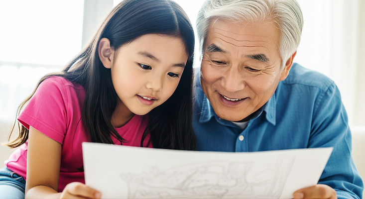 JPG 편집이미지 할아버지 가족 관계 놀이 손자 대화 사랑 미소 소파 시간 즐거움 그림 의료성형뷰티 상호작용 편집실사 AI인물포토 AI콘텐츠 노년 남자 감정 의자 표정 말하기 손주 CG 파일형식 AI포토