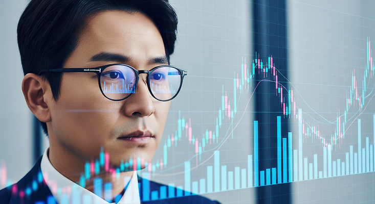 JPG 편집이미지 비즈니스 그래프 기술 금융 경제 사무실 모니터 자료 전문직 집중 분석 모던 투자 경영 애널리스트 주식시장 의료성형뷰티 편집실사 AI포토 AI인물포토 AI콘텐츠 직업 컨셉 컴퓨터 주식 CG 파일형식