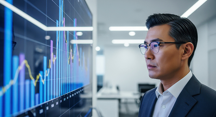 JPG 편집이미지 남자 비즈니스 통계 그래프 실험 금융 사무실 자료 정보 집중 분석 모던 호기심 경영 서류판 애널리스트 의료성형뷰티 편집실사 AI포토 AI인물포토 AI콘텐츠 감정 컨셉 사람 경제 사무용품 CG 파일형식