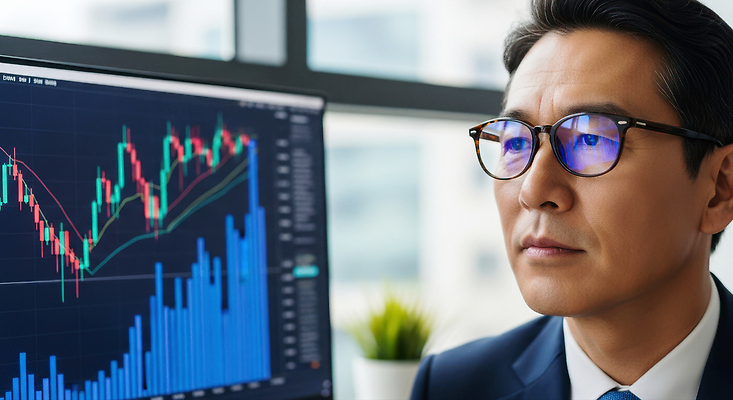 JPG 편집이미지 남자 비즈니스 금융 컴퓨터 사무실 스크린 자료 시장 주식 집중 분석 투자 서류판 애널리스트 전문 의료성형뷰티 외모 편집실사 AI포토 AI인물포토 AI콘텐츠 컨셉 사람 경제 전자제품 사무용품 CG 파일형식