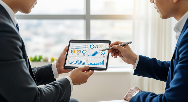 JPG 편집이미지 남자 비즈니스 통계 그래프 태블릿 사무실 스크린 자료 전문직 토론 프레젠테이션 분석 전략 애널리스트 의료성형뷰티 편집실사 AI포토 AI인물포토 AI콘텐츠 직업 컨셉 사람 전자제품 스마트기기 CG 파일형식