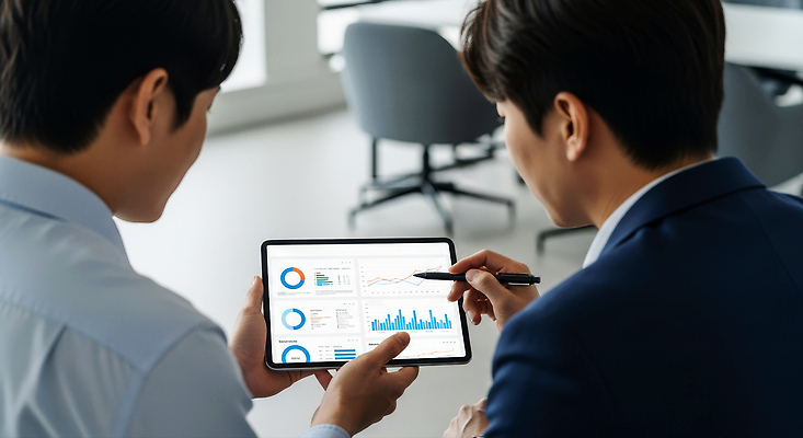 JPG 편집이미지 남자 비즈니스 손가락 통계 회의 그래프 협력 태블릿 사무실 자료 토론 분석 애널리스트 의료성형뷰티 지표 편집실사 AI포토 AI인물포토 AI콘텐츠 손 컨셉 사람 전자제품 스마트기기 CG 파일형식