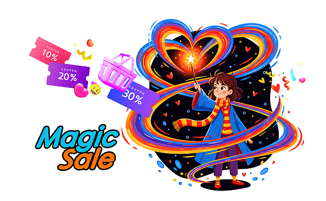 PSD 기념일 어린이 컬러 일러스트 지팡이 이벤트 장식 쇼핑 세일 축제 기쁨 하트 즐거움 쿠폰 상업 마법 상상력 기획사 프로모션 국내일러스트 모양 감정 회사 사람 파일형식