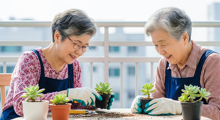 JPG 식물 편집이미지 손 할머니 모션 자연 웃음 정원 흙 발코니 시간 즐거움 원예 다육식물 심기 의료성형뷰티 편집실사 AI포토 AI인물포토 AI콘텐츠 여자 노년 감정 표정 취미 신체부위 CG 생태계 파일형식