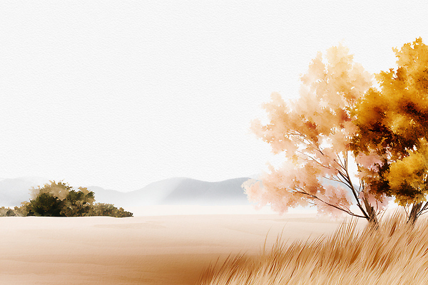 JPG 나무 컬러 일러스트 자연 하늘 나뭇잎 따뜻함 풍경 잔디 초원 평화 고요 가을 묘사 언덕 감성 조화 드넓은 뷰티풀 국내일러스트 AI일러스트 AI콘텐츠 식물 계절 컨셉 잎 생태계 파일형식