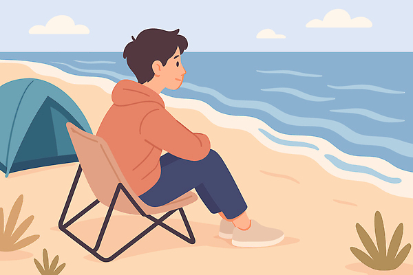 남자 여유 바다 여행 의자 일러스트 자연 바람 휴식 텐트 풍경 해변 일상 모래사장 소풍 캠핑 탐험 즐거움 수평선 국내일러스트 AI파일 자연요소 감정 가구 컨셉 레저 날씨 캠핑도구 사람 라이프 야외활동 생태계 파일형식 벡터