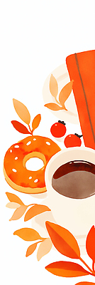 JPG 여유 커피 음료 컬러 일러스트 아침 휴식 디저트 주황색 식사 분위기 우아함 도넛 편안함 프레젠테이션 색감 창의성 홈메이드 국내일러스트 AI일러스트 AI콘텐츠 주간 감정 음식 컨셉 감각 만들기 파일형식