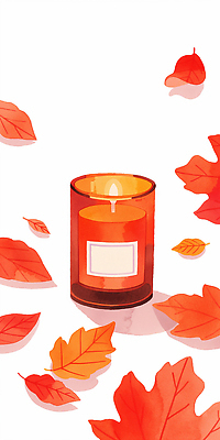 JPG 디자인 단풍 잎 일러스트 초 자연 조명 따뜻함 풍경 생활 장식 빛 인테리어 주황색 가을 분위기 편안함 심플 감성 색감 국내일러스트 AI일러스트 AI콘텐츠 식물 계절 컬러 컨셉 감각 생태계 파일형식