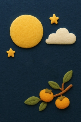 JPG 구름 편집이미지 별 예술 컬러 백그라운드 잎 자연 귤 장식 태양 추석 포근함 조화 생동감 펠트 핸드메이드 편집실사 AI포토 AI콘텐츠 자연요소 식물 명절 과일 감각 CG 생태계 파일형식 천_직물