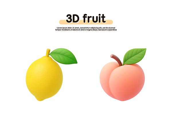 PSD 모델 편집이미지 디자인 예술 컬러 잎 과일 그래픽 3D 표현 레몬 복숭아 생동감 디지털아트 이미지편집 식물 디지털합성 파일형식