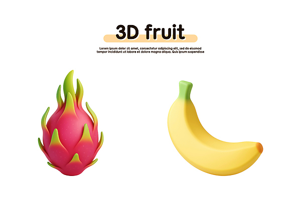 PSD 편집이미지 디자인 컬러 과일 바나나 그래픽 3D 모형 열대과일 모던 생동감 디지털아트 이미지편집 디지털합성 파일형식