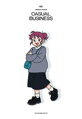 캐릭터 디자인 옷 패션 컬러 가방 일러스트 비즈니스 청소년 표정 일상 그래픽 캐주얼 치마 걷기 귀여움 자신감 스웨터 스타일 일러캐릭터 AI파일 잡화 감정 컨셉 상의 모션 하의 사람 라이프 파일형식 벡터