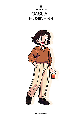 캐릭터 옷 여자 패션 음료 일러스트 비즈니스 바지 표정 웃음 캐주얼 주황색 도시 자신감 편안함 스웨터 모던 베이지색 스타일 일러캐릭터 AI파일 감정 컬러 상의 하의 사람 감각 파일형식 벡터