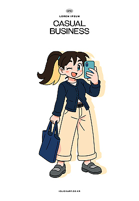 캐릭터 옷 여자 패션 감정 포즈 백그라운드 가방 일러스트 비즈니스 미소 웃음 사람 일상 캐주얼 스마트폰 유행 표현 셀프카메라 스타일 일러캐릭터 AI파일 잡화 표정 라이프 핸드폰 스마트기기 사진촬영 파일형식 벡터